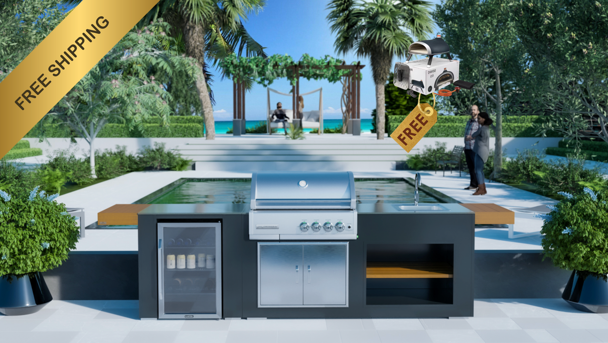 Grillandia Outdoor Kitchen With Infrared CrossRay Barbecue+ Fridge + Sink + Weather Cover - 2.5M