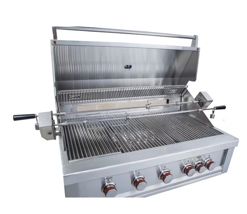 Sunstone Ruby Series 5 Burner Gas Grill with Infrared Rear Burner, Rotisserie Kit, and Cover