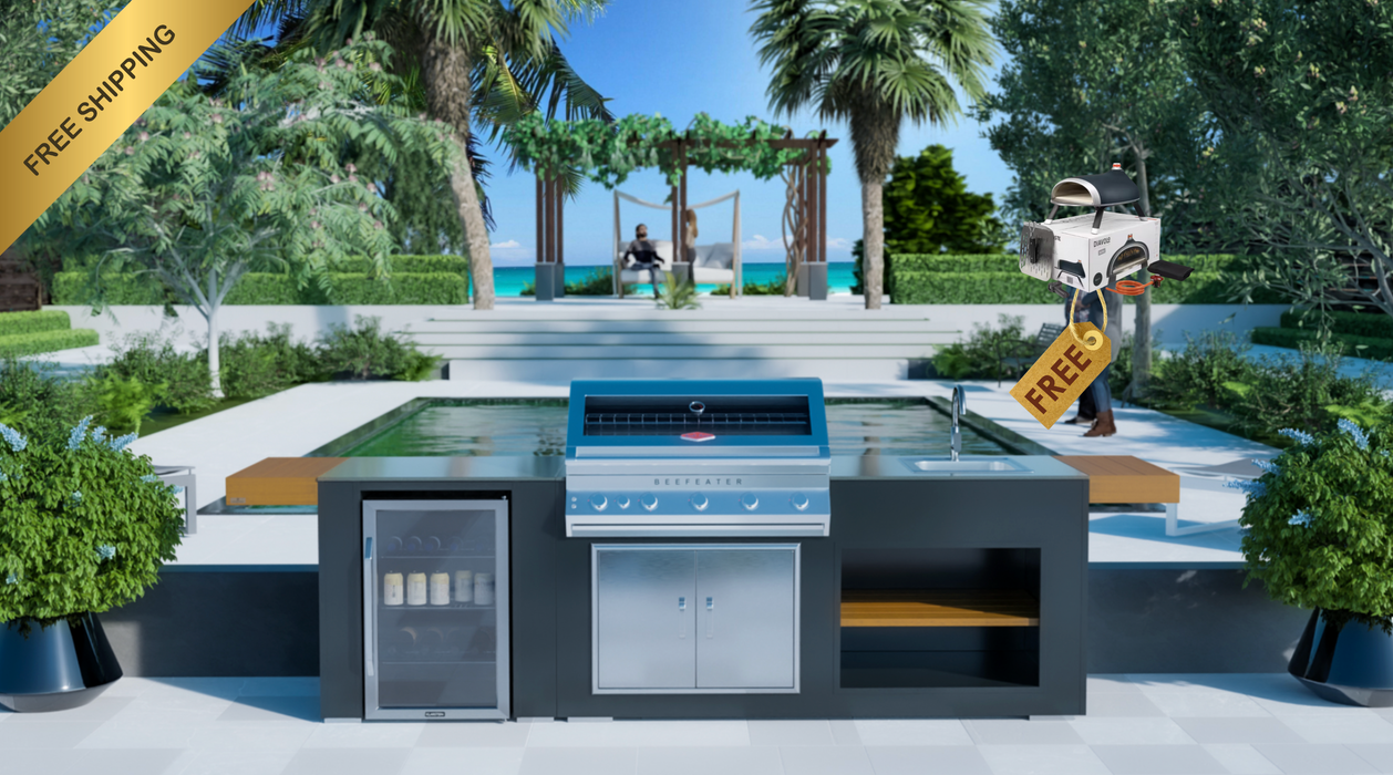 Grillandia Outdoor Kitchen Fridge + BeefEater Signature 7000 Premium 5 Burner 5 + Sink + Weather Cover - 2.5M