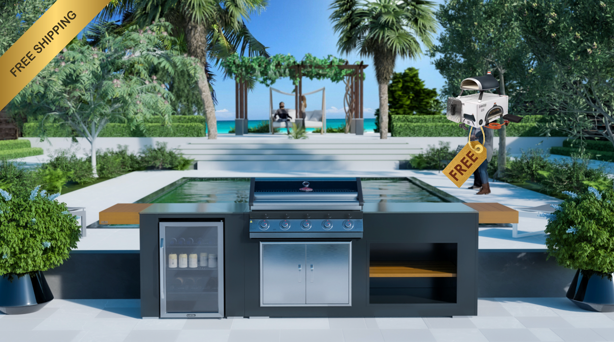 Grillandia Outdoor Kitchen Beefeater 1600S 5 Burner + Fridge + Weather Cover - 2.5M