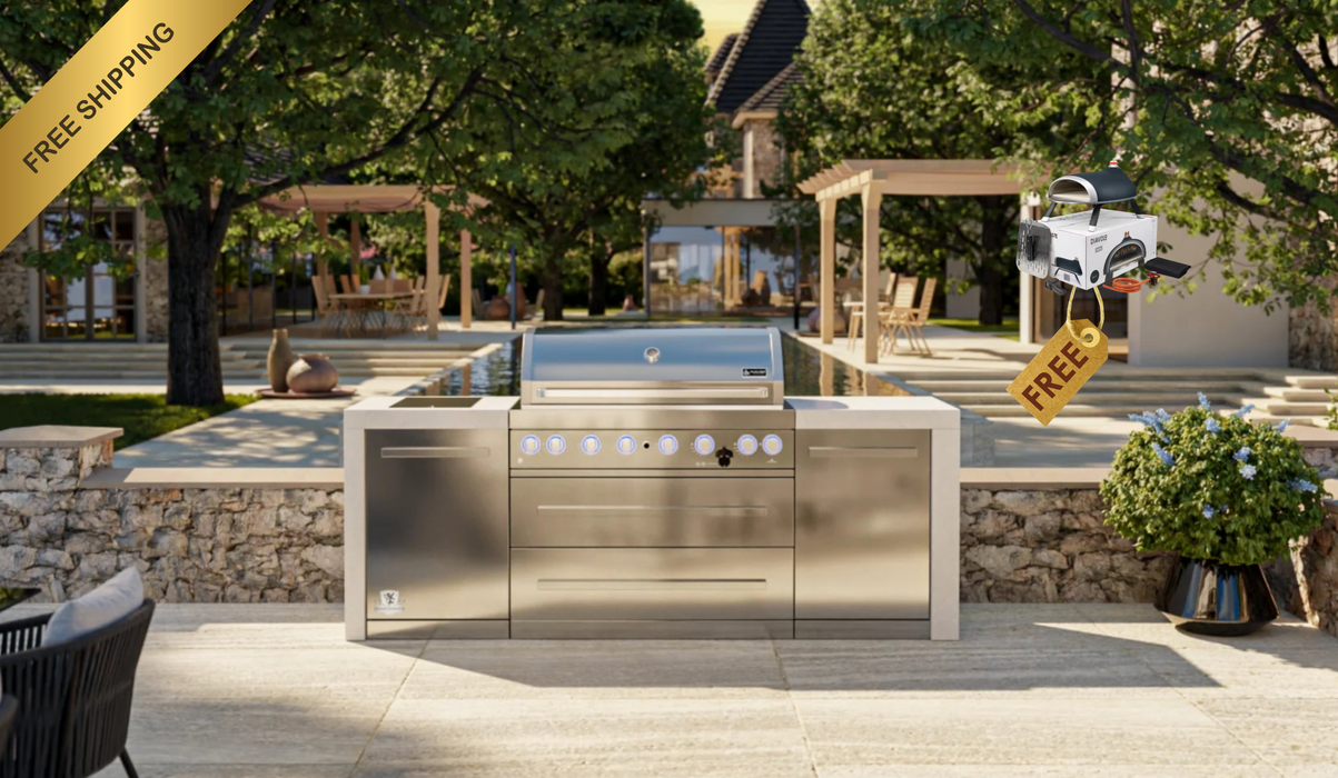 Mont Alpi Outdoor kitchen Mai805-Deluxe Island features a 6-burner gas grill  2.4M