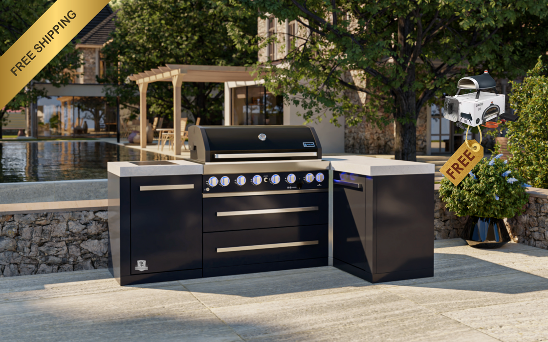 Mont Alpi L Shape Outdoor kitchen 805 Black Stainless Steel Island - 2.4M