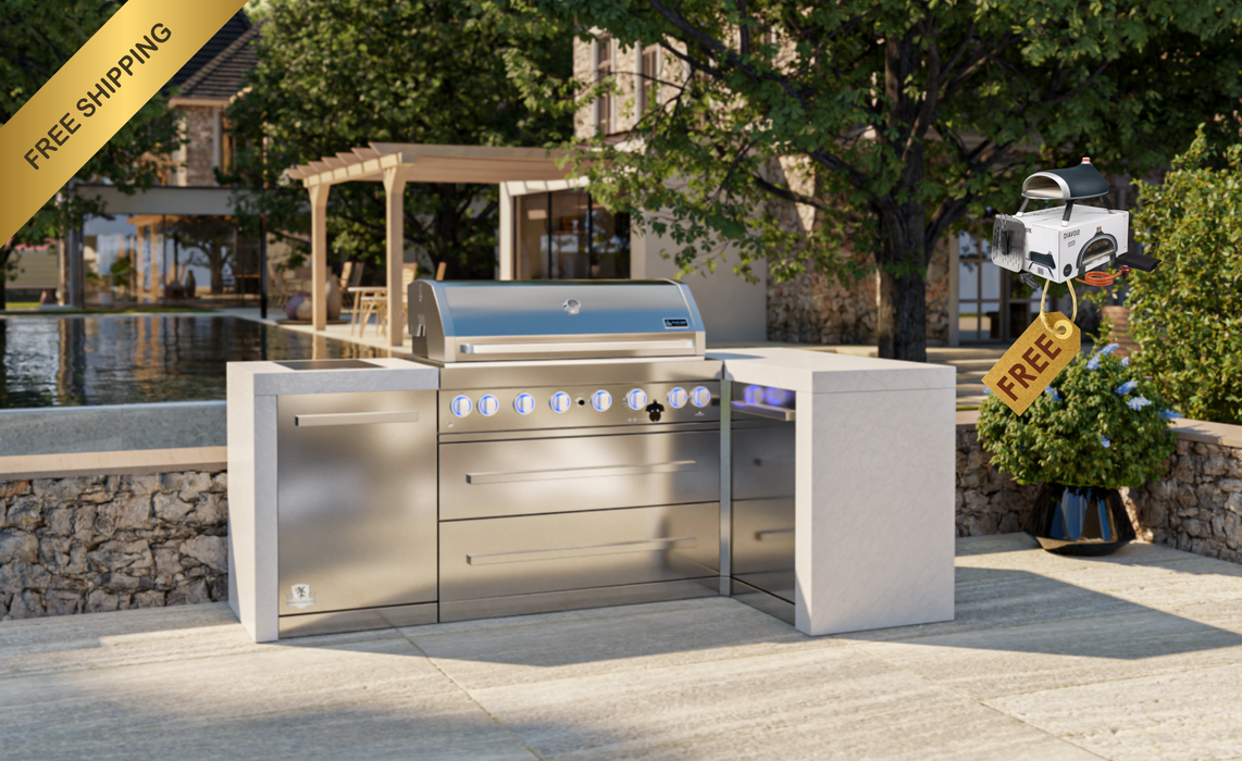 Mont Alpi Outdoor kitchen 6-burner Deluxe Island with a 90-Degree Corner  + Cover - 2.4M