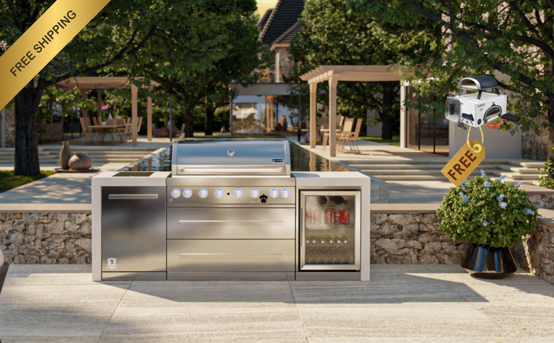 Mont Alpi Outdoor kitchen 6 Burner, Fridge and Weather Cover - 2.4m