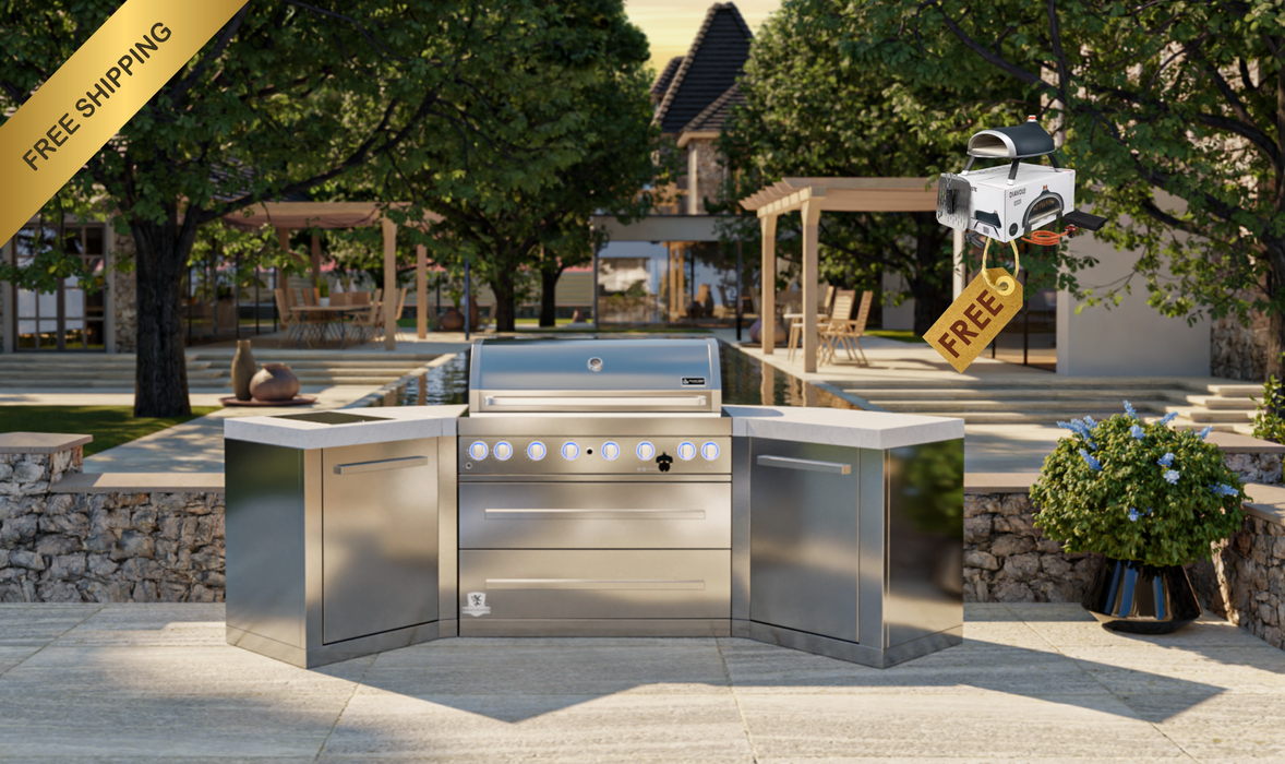 Mont Alpi Outdoor kitchen island 6 Burner Grill + Weather Cover - 2.8M