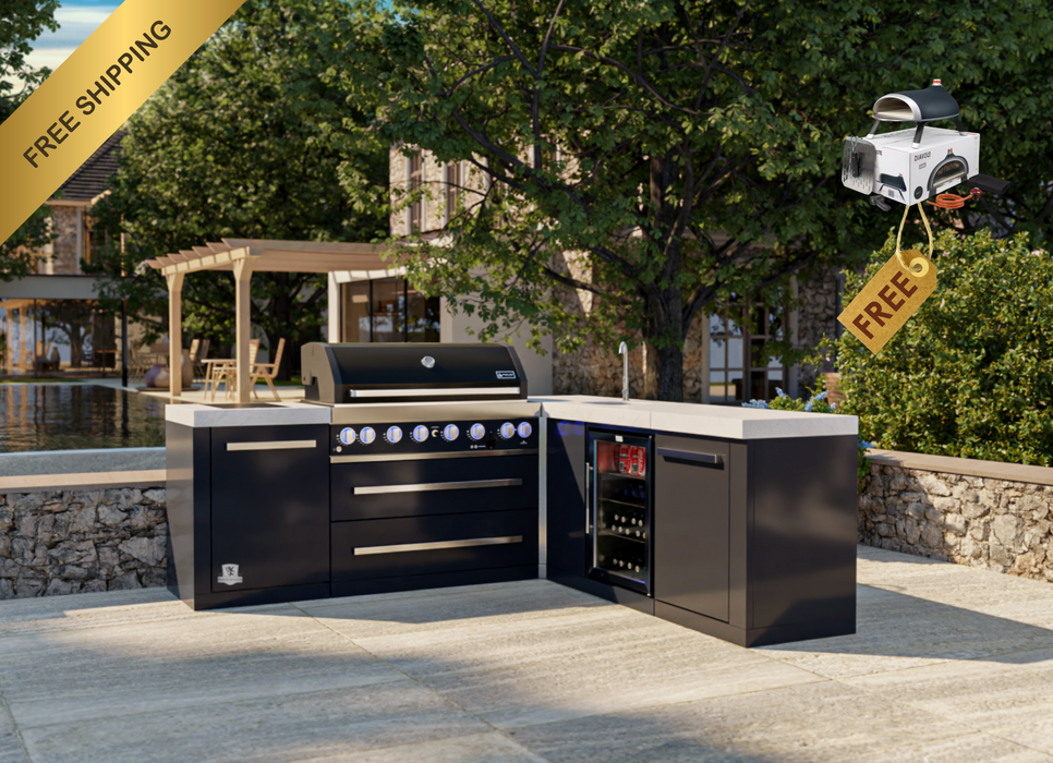 Mont Alpi L Shape Outdoor kitchen 805 Black Stainless Steel Island + Weather Cover