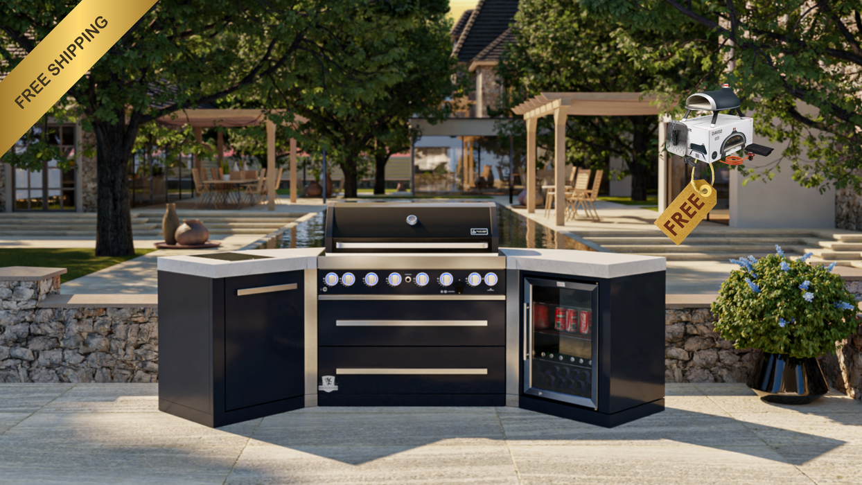 Mont Alpi Outdoor kitchen 805 Black Stainless Steel Island + Fridge + Weather Cover - 2.8M