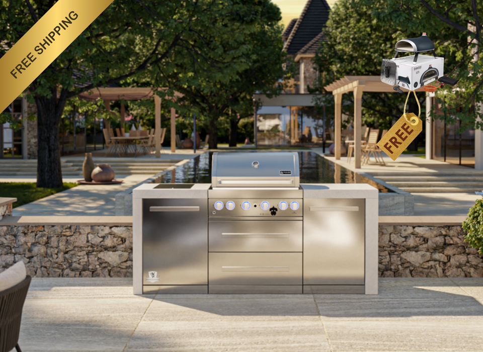 Mont Alpi Outdoor kitchen 4-burner Deluxe Island + Weather Cover - 2.1M