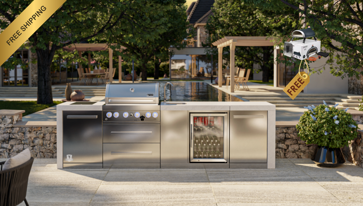 Mont Alpi Outdoor kitchen 4-burner Deluxe Island With A Beverage Center + Weather Cover - 3.1M