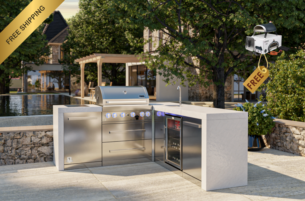 Mont Alpi Outdoor kitchen 4-burner Deluxe Island and Beverage Center + Weather Cover  2.1M-2.3M