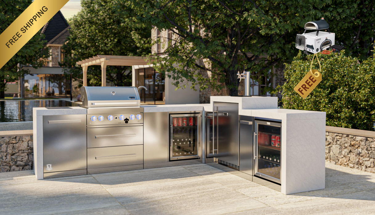 Mont Alpi Outdoor kitchen 400 Deluxe BBQ Grill Island with Kegerator, Beverage Center & Fridge Cabinet - MAi400-D90KEGBEVFC