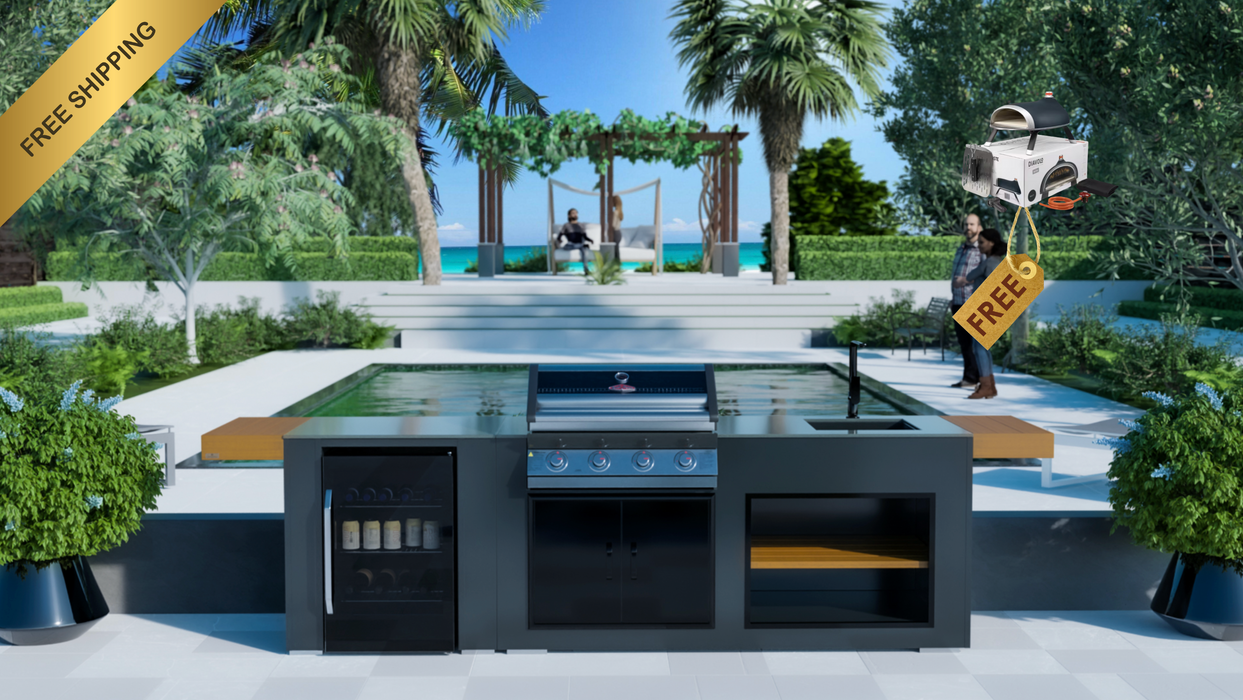 Grillandia Outdoor Kitchen Beefeater 1600S 4 Burners + Fridge + Sink + Weather Cover - 2.5M