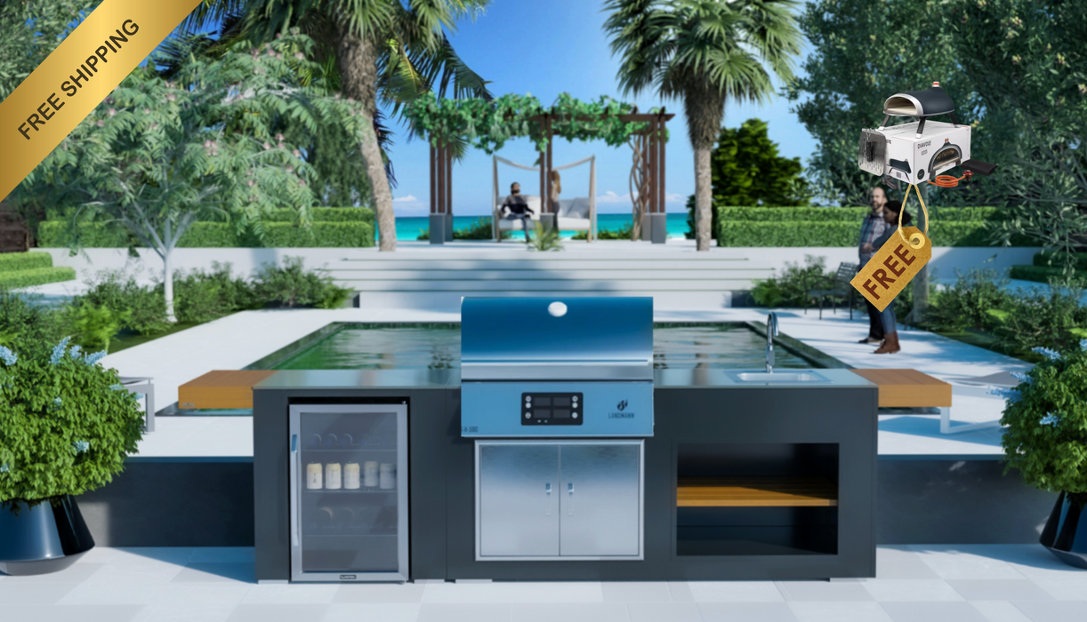 Grillandia Outdoor Kitchen Electric LAND MANN Grill + Fridge + Sink + Weather Cover - 2.5M