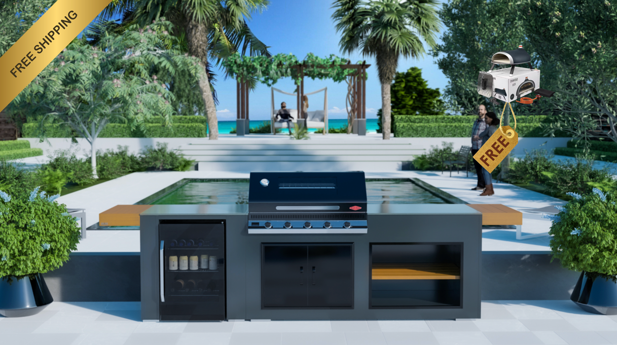 Grillandia Outdoor Kitchen BeefEater Discovery 1100 5 Burner + Fridge + Weather Cover - 2.5M