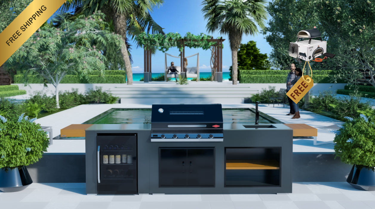 Grillandia Outdoor Kitchen BeefEater Discovery 1100 5 Burner + Fridge + Sink + Weather Cover - 2.5M