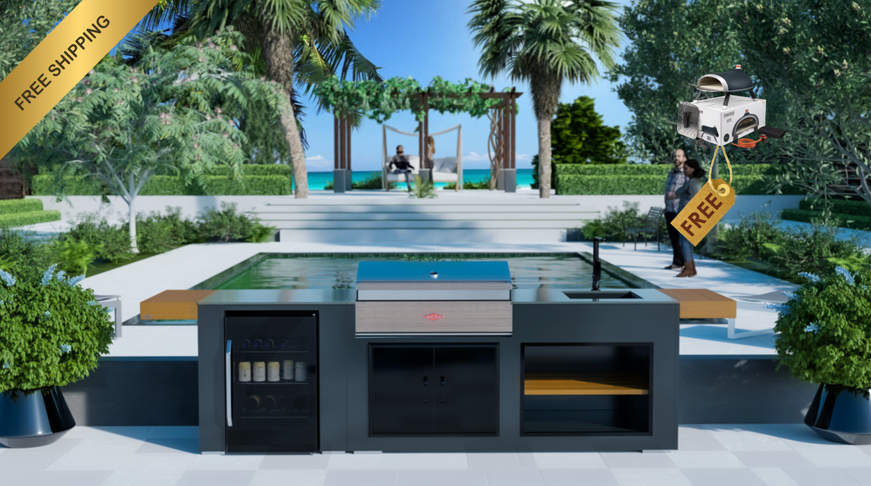 Grillandia Outdoor Kitchen Beefeater Discovery 1500 5 Burners + Fridge + Sink + Weather Cover - 2.5M