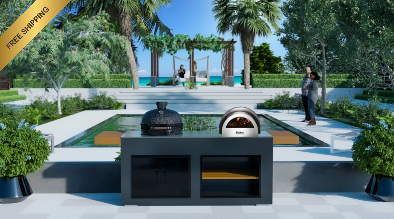 Grillandia Outdoor Kitchen with DeliVita Pizza Oven & Large Bastard Kamado Charcoal Grill - 2M