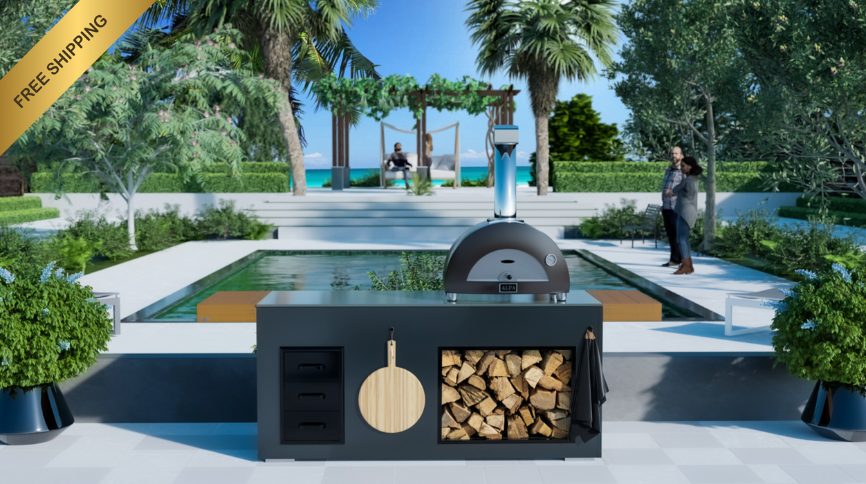 Grillandia Outdoor Kitchen with Pizza Oven and triple Drawers + Weather Cover -2M