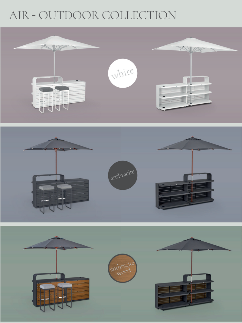 Luxurious Air Anthracite/Wood Outdoor Bar, 1.1M Made of Aluminium, Modular System for Private and Commercial Use