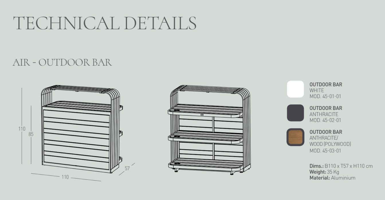 Luxurious Air White Outdoor Bar, 1.1M Made of Aluminium, Modular System for Private and Commercial Use