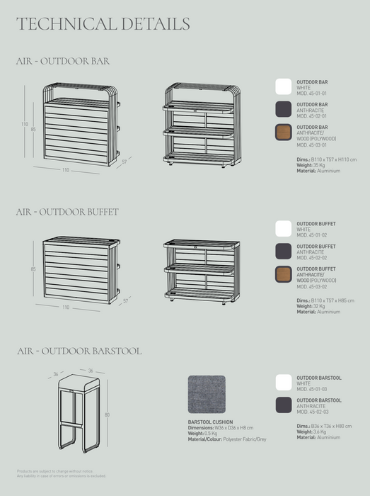 Luxurious Air White Outdoor Bar, 1.1M Made of Aluminium, Modular System for Private and Commercial Use