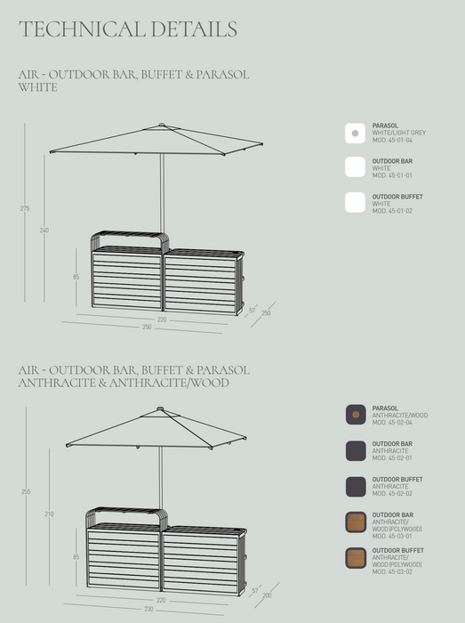 Luxurious Air Anthracite/Wood Outdoor Bar, 2.2M Made of Aluminium, Modular System for Private and Commercial Use