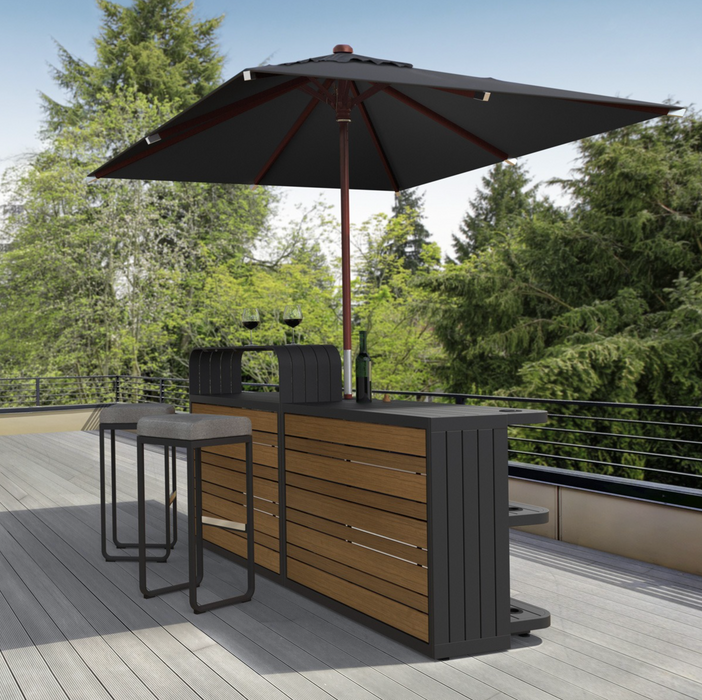 Luxurious Air Anthracite/Wood Outdoor Bar, 2.2M Made of Aluminium, Modular System for Private and Commercial Use