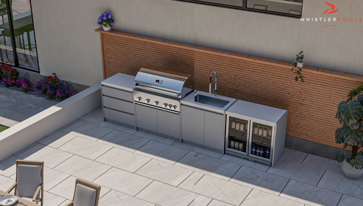 Whistler Fairford Grey Outdoor Kitchen with Burford 5-Burner BBQ | 3.6M Full-Length