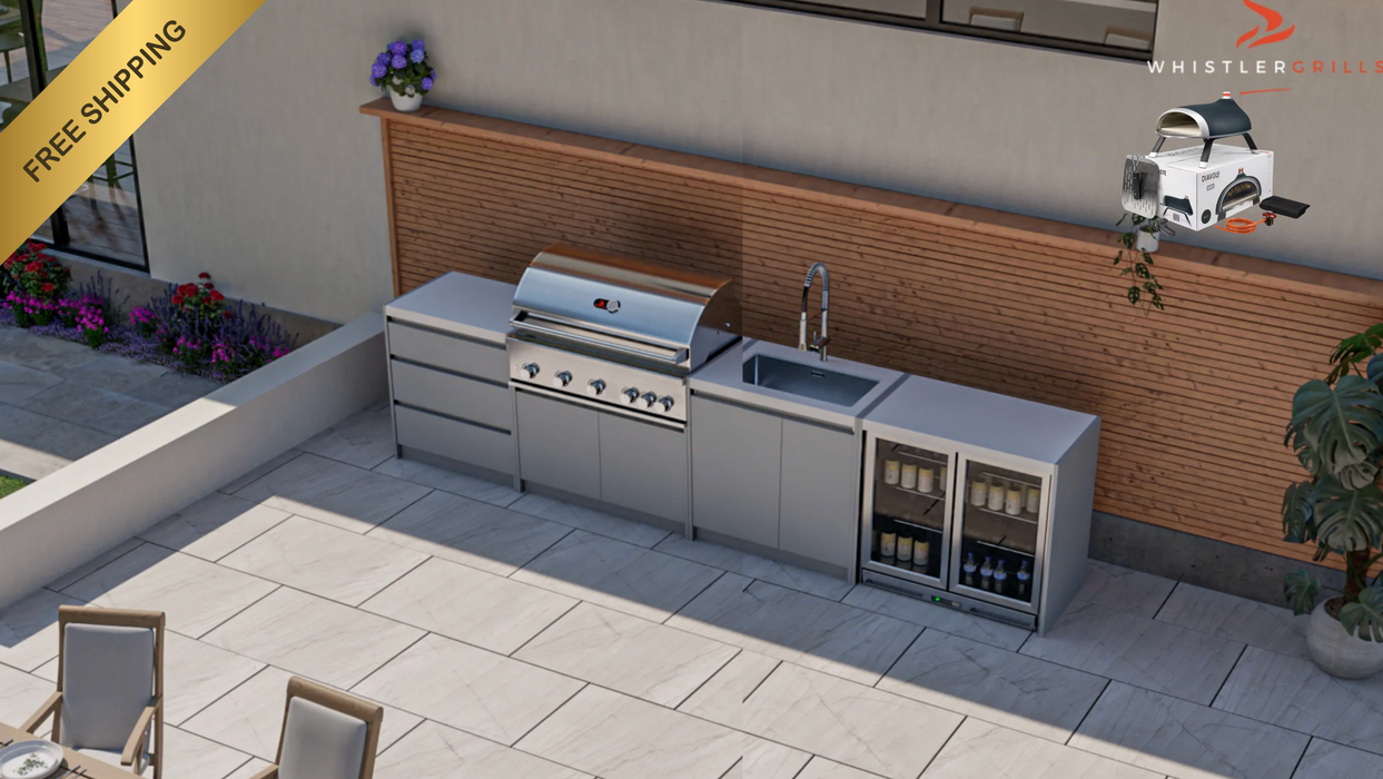 Whistler Fairford Grey Outdoor Kitchen with Burford 5-Burner BBQ | 3.6M Full-Length