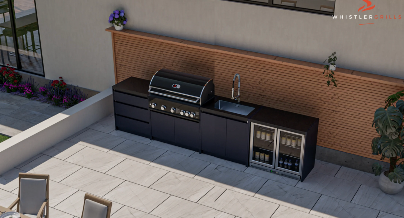 Whistler Fairford Black Outdoor Kitchen with Burford 5-Burner BBQ | 3.6M Full-Length