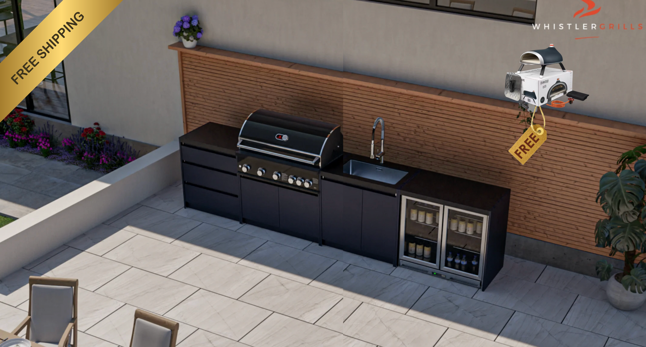 Whistler Fairford Black Outdoor Kitchen with Burford 5-Burner BBQ | 3.6M Full-Length