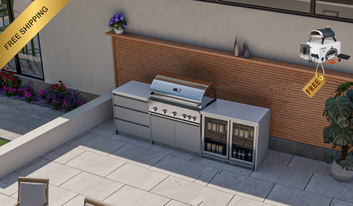 Whistler Fairford Grey Outdoor Kitchen with Burford 5-Burner BBQ | 2.8M Full-Length