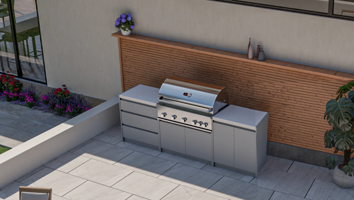 Whistler Fairford Grey Outdoor Kitchen with Burford 5-Burner BBQ | 2.7M Full-Length