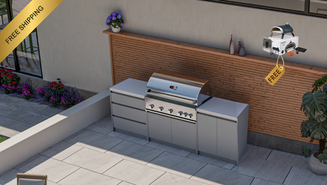 Whistler Fairford Grey Outdoor Kitchen with Burford 5-Burner BBQ | 2.7M Full-Length