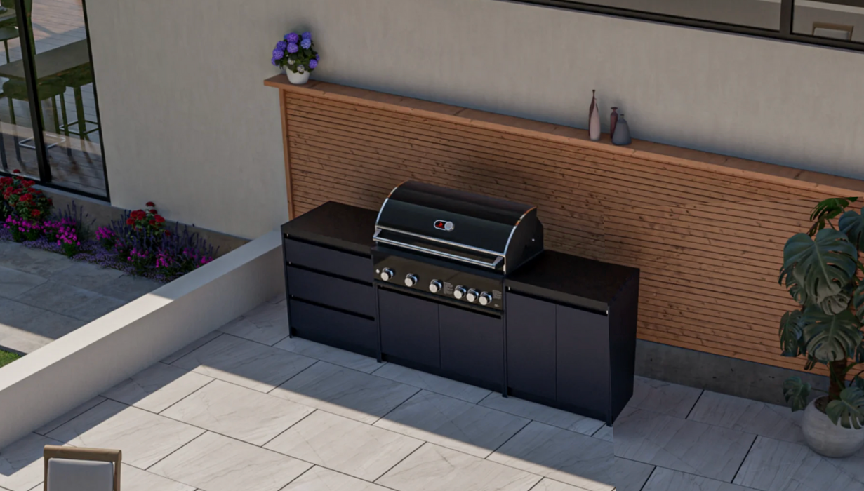 Whistler Fairford Black Outdoor Kitchen with Burford 5-Burner BBQ | 2.7M Full-Length