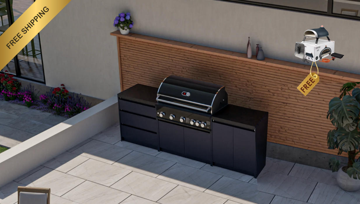 Whistler Fairford Black Outdoor Kitchen with Burford 5-Burner BBQ | 2.7M Full-Length