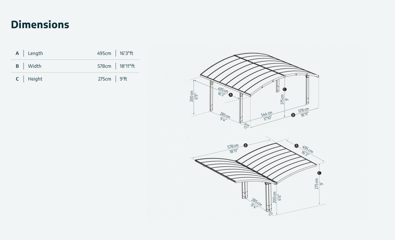 Arizona Double Wings 16ft. x 19 ft. Carport Kit - Grey Structure Solar Grey Panels