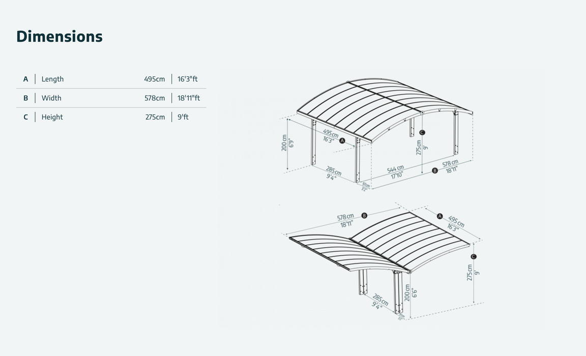 Arizona Double Wings 16ft. x 19 ft. Carport Kit - Grey Structure & Corrugated Solar Grey Panels