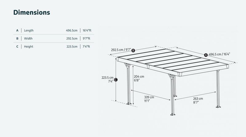 Palma 10' x 16' Carport - Grey Aluminium & Twin-wall Polycarbonate Roof