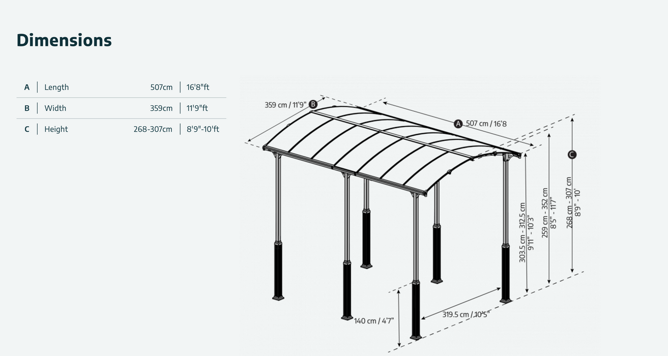 Alpine 12' x 17' Extra High Carport - Grey Aluminium & Twin-wall Polycarbonate Roof Panels