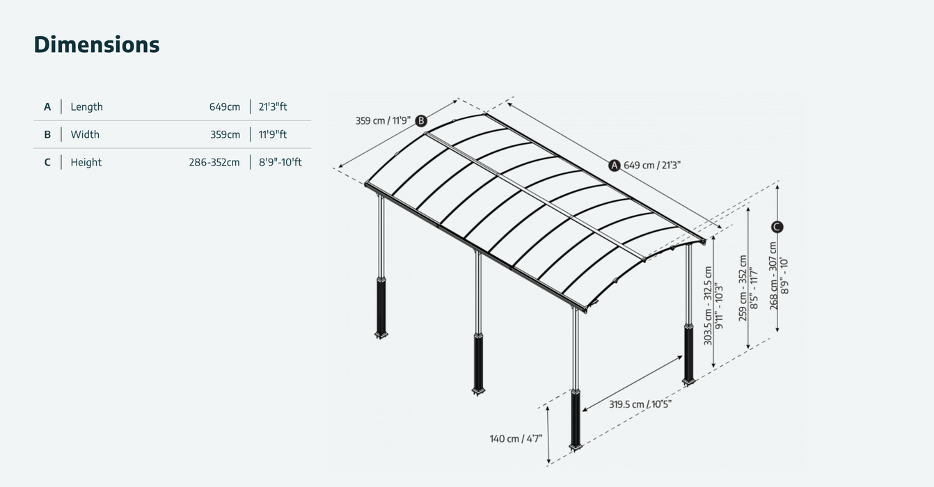 Alpine 12' x 21' Extra High Carport - Grey Aluminium & Twin-wall Polycarbonate Roof Panels