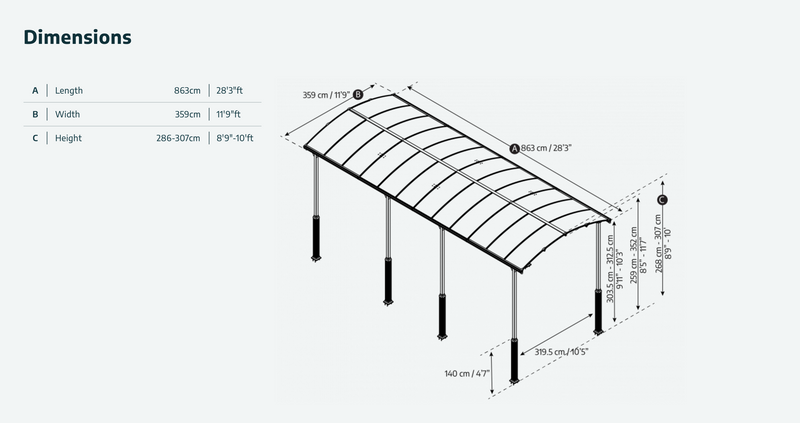Alpine 12' x 28' Extra High Carport - Grey Aluminium & Twin-wall Polycarbonate Roof Panels