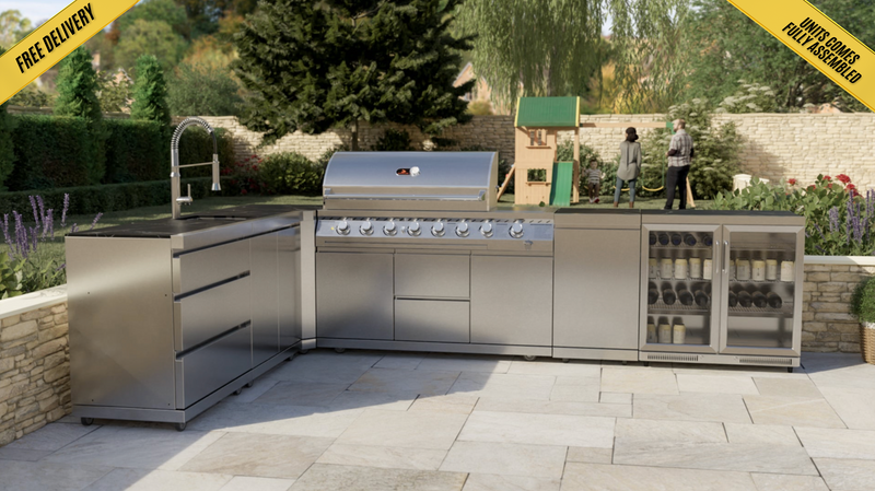 Whistler Outdoor Kitchen 6 Burner BBQ, Sink and Fridge | Stroud | 2.3 x 3.5Meters