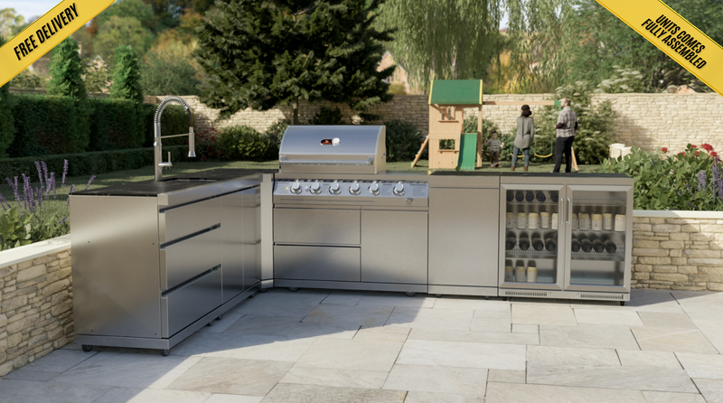 Whistler Outdoor Kitchen 4 Burner BBQ, Sink and Fridge | Stroud | 2.3 x 3.2Meters