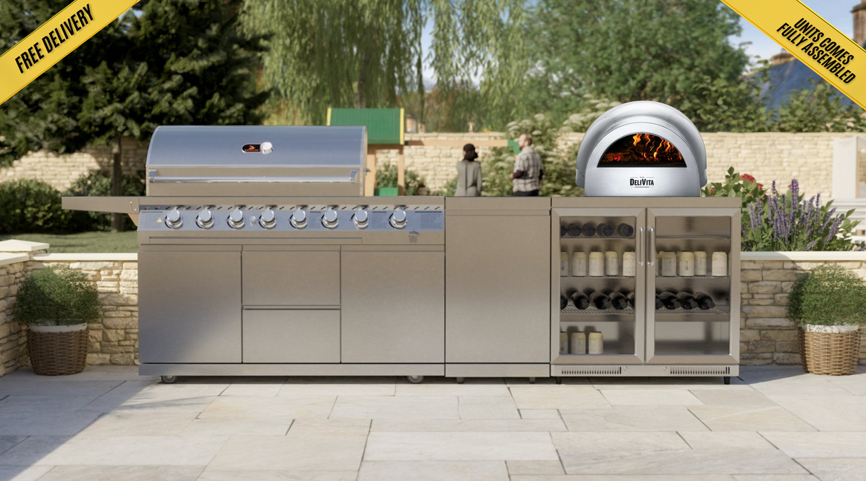 Whistler Cirencester Outdoor Kitchen - Blockley 6- Burner + Delivita Pizza Oven