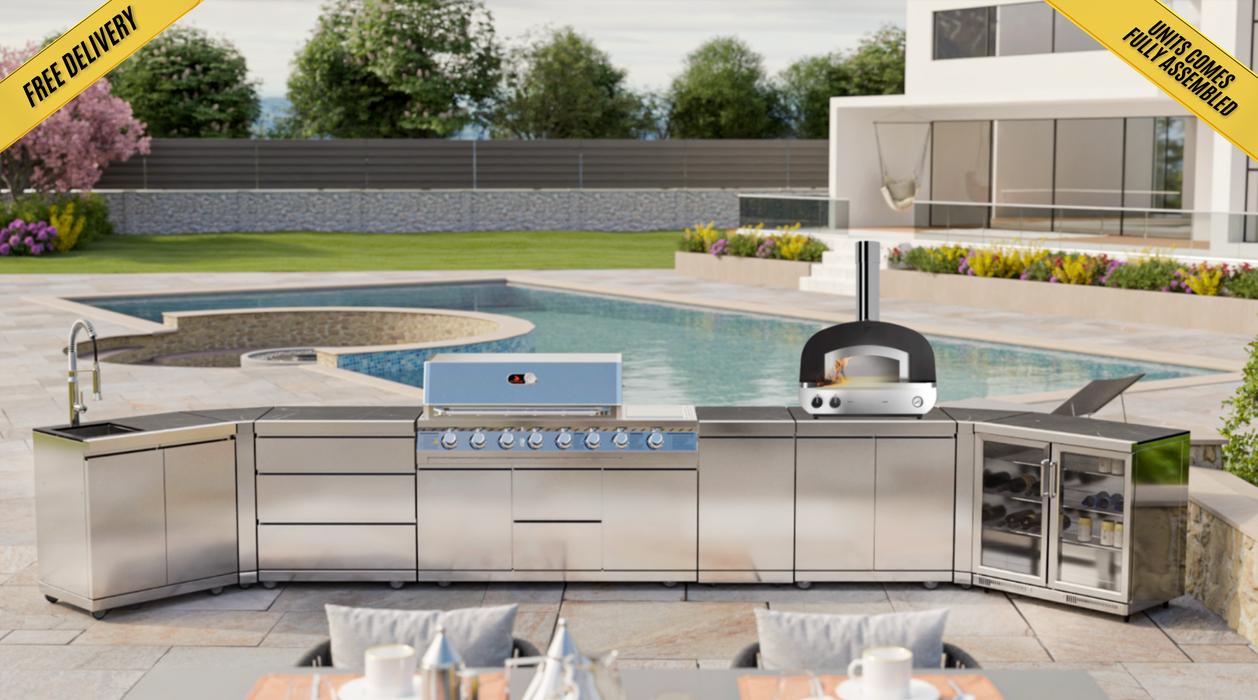 Whistler Cirencester Outdoor Kitchen - Stanton 6-Burner + Piero Hybrid Pizza oven