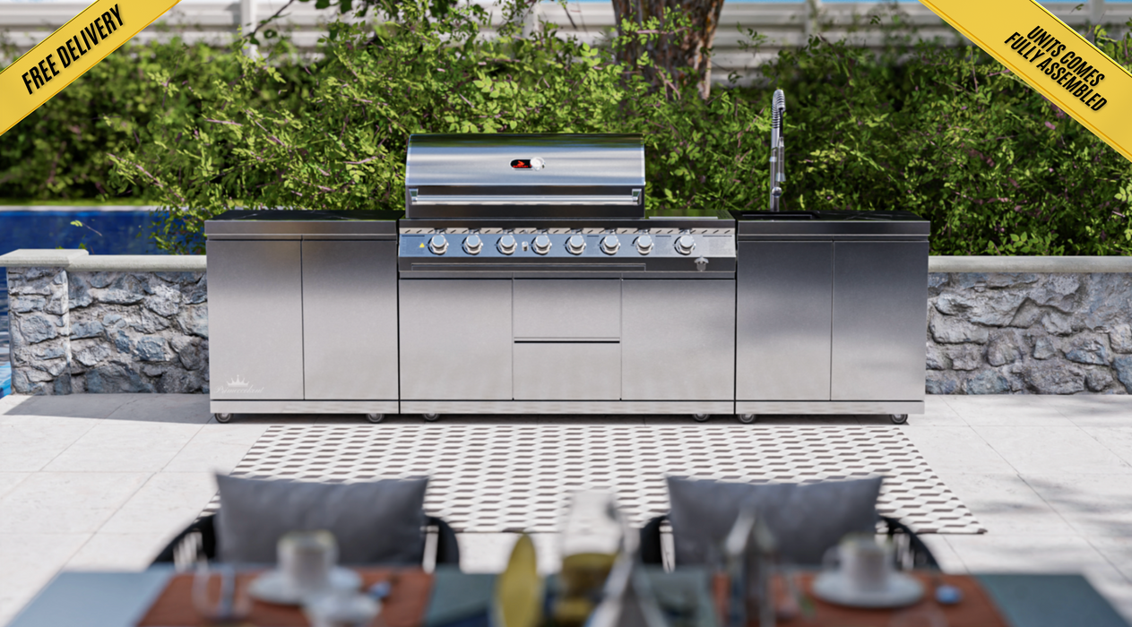 Whistler Cirencester Outdoor Kitchen - 6-Burner BBQ, Double Doors & Sink