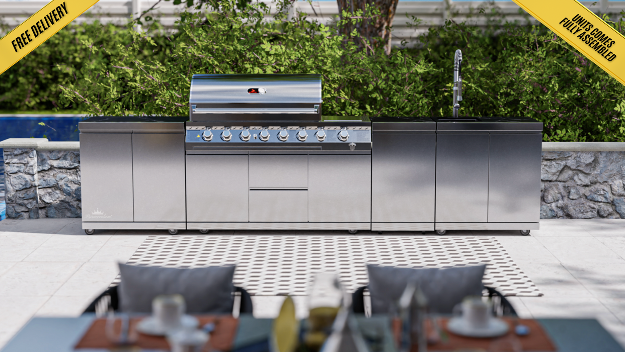 Whistler Cirencester Outdoor Kitchen - 6-Burner BBQ, Sink, Double Doors & Gas Bottle Cabinet