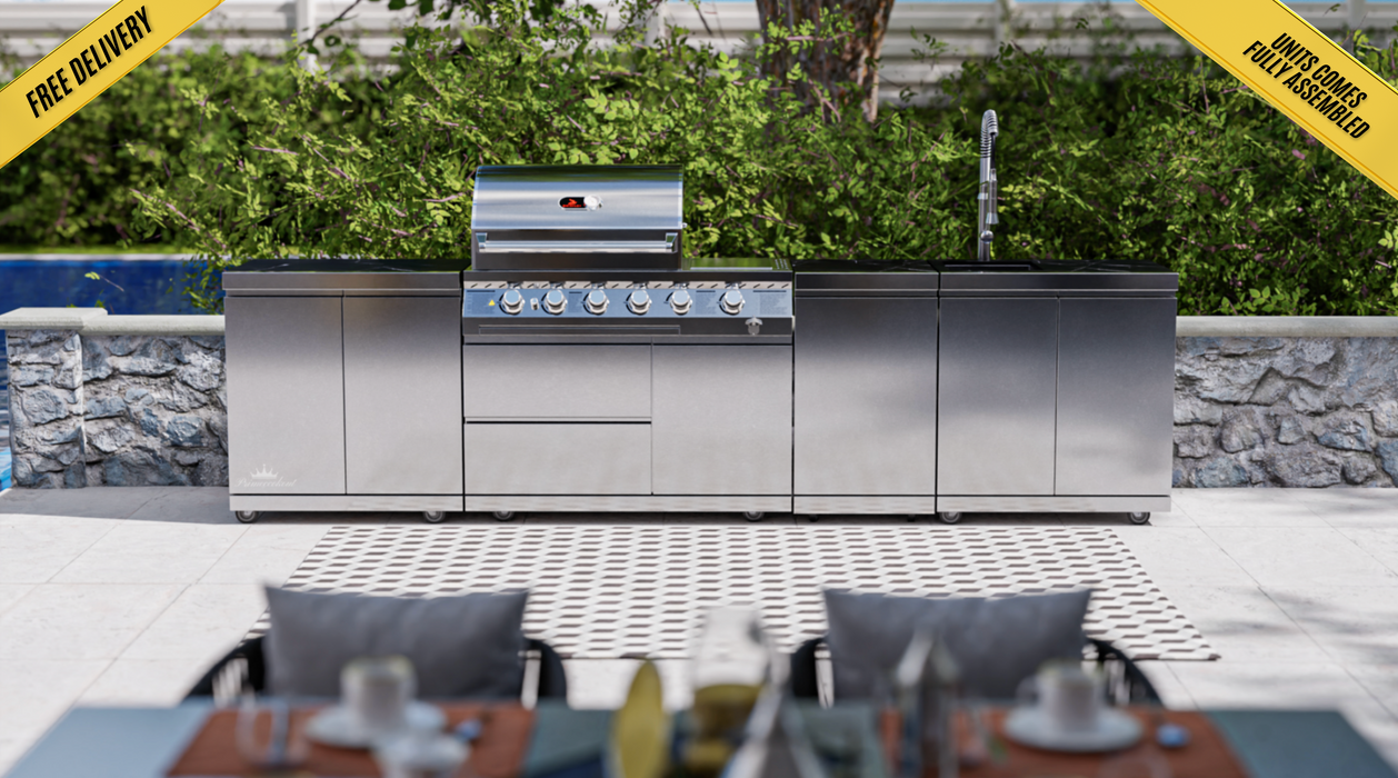 Whistler Cirencester Outdoor Kitchen - 4-Burner BBQ, Sink, Double Doors & Gas Bottle Cabinet