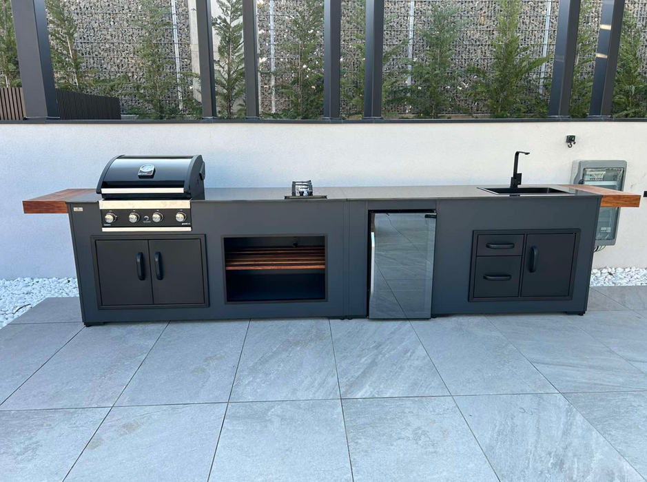 Grillandia Outdoor Kitchen Grandhall G5 + Large Green Egg +Sink + Fridge + Weather Cover - 4.4M